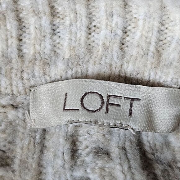 LOFT Oatmeal Bohemian Turtleneck Cable Knit Chic Ribbed Trim Flowy Knit Sweater - Picture 10 of 14